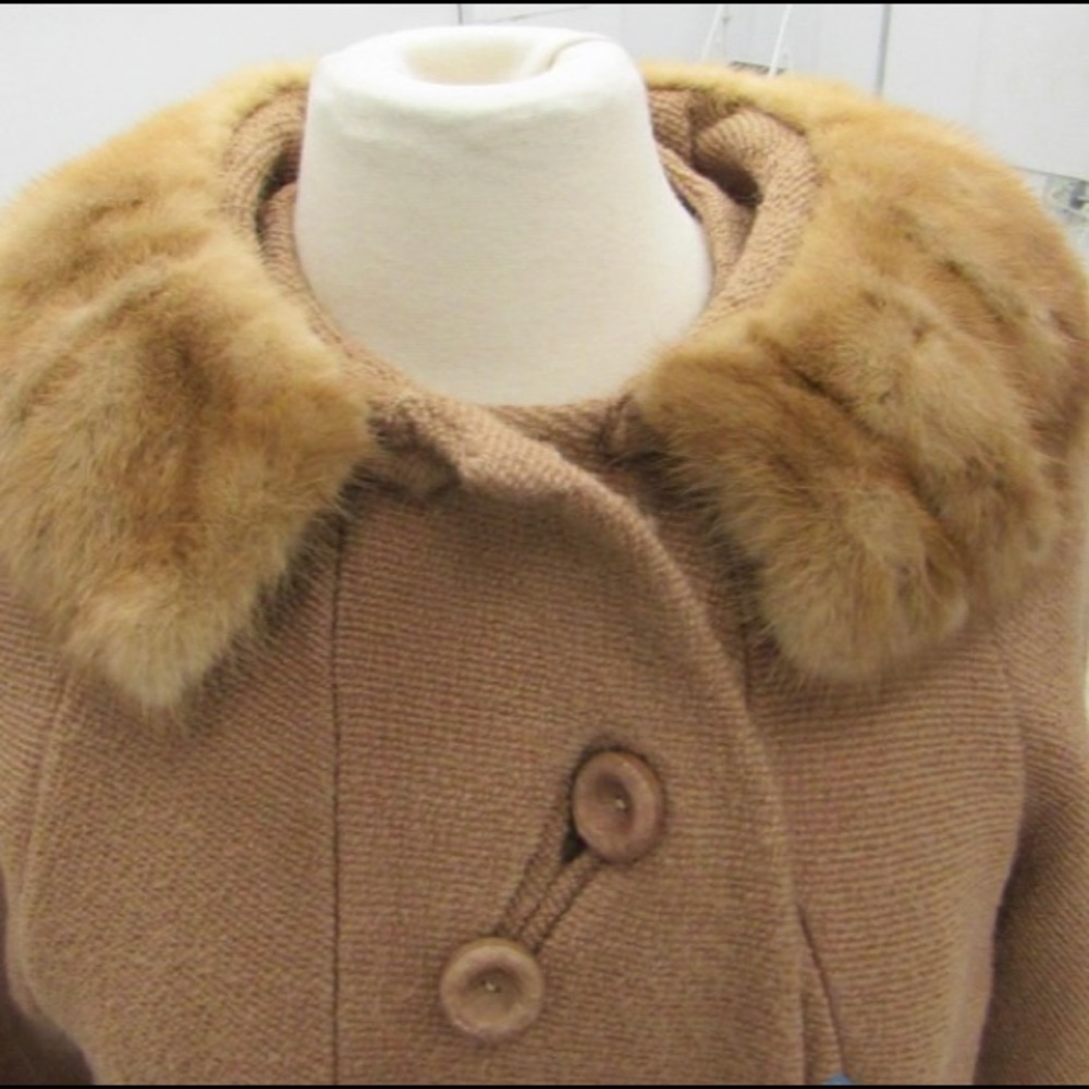 Vintage 60s S-M Women's Wool Overcoat with Mink Collar - Youthcraft
